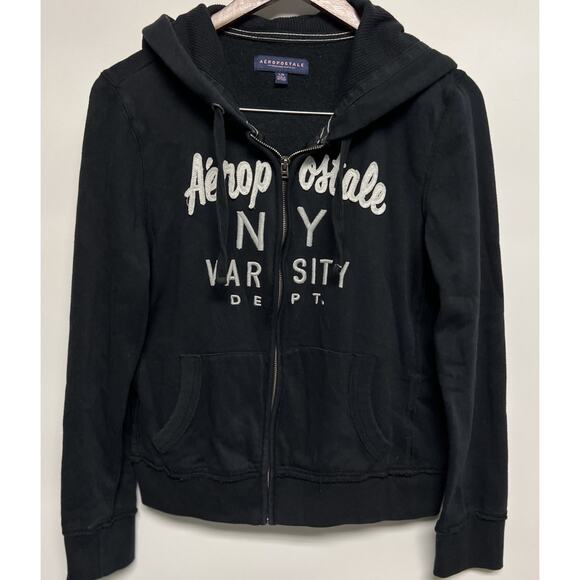 Aeropostale Jackets & Blazers - Y2K Style Aeropostale Hoodie Large Logo Sweatshirt Black Embroidered Preppy
